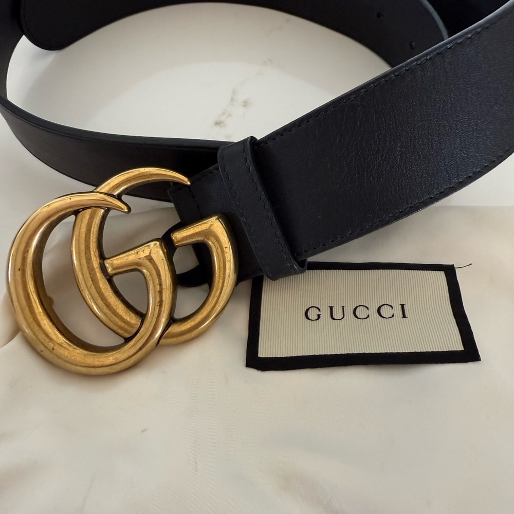 Gucci Black Belt with Gold GG Buckle 85cm - Picture 2 of 3
